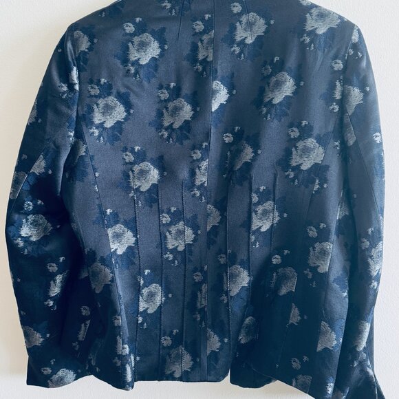 Anne Klein Navy Floral Jacquard Jacket — Size 12 - Picture 4 of 6